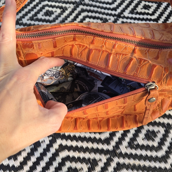 Harley Davidson Orange Croc Embossed Shoulder Bag Leather Croco Collection - Picture 5 of 11